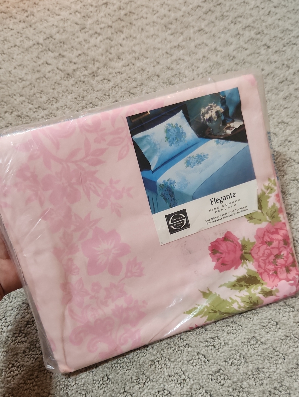 Vintage Stevens Utica Fine 100% Cotton Percale Pink Rose Floral Pillowcases